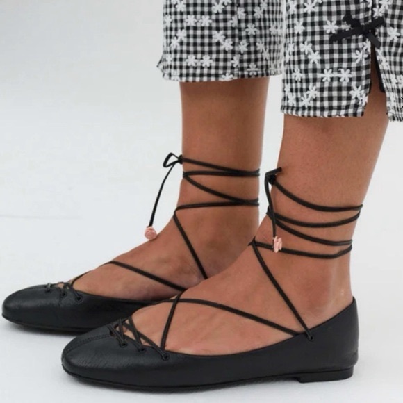 NEW Dolce Vita x For Love & Lemons Black Lace-Up Ballet Flats 8.5 Coquette - Picture 2 of 13